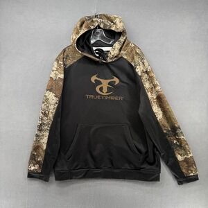 Vtg True Timber Strata Camo Black Brown Fleece Hoodie Mens L Pullover Hunting